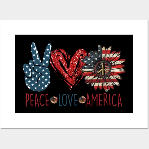 Peace Love America Hippie Sunflower 4th Of July Shirt Wall Art by Bruna Clothing